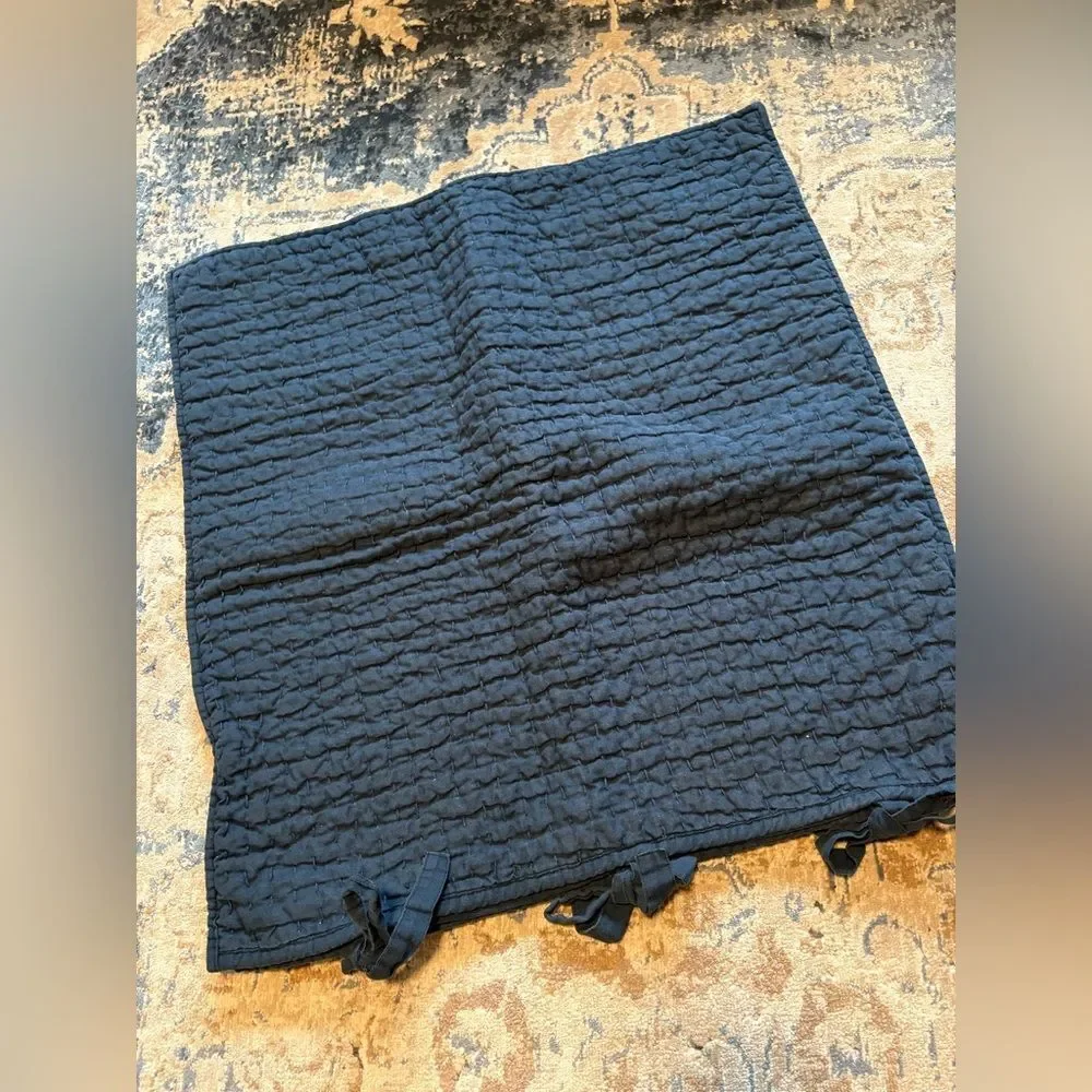 Pottery Barn Pick-Stitch Handcrafted Cotton/Linen Quilted European Sham (1) Blue